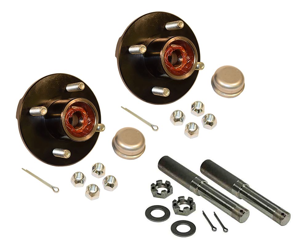 Pre-Greased Pair of 4-Bolt On 4 Inch Hub Assembly (AKRD-200044-PG) Includes (2) 1 Inch Straight Spindles & Bearings