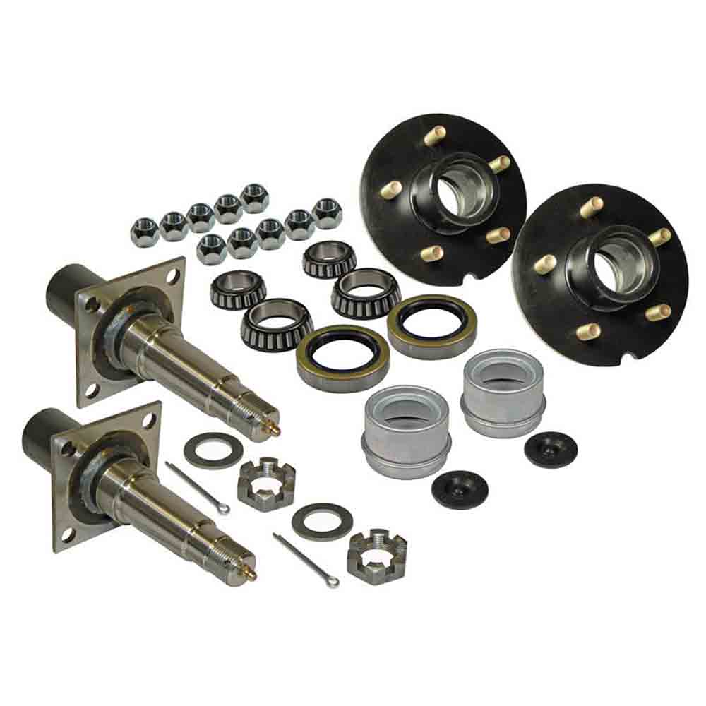 Pair Of 5-Bolt On 5 Inch Hub Assembly - Includes (2) Flanged 1-3/8 Inch to 1-1/16 Inch Tapered Spindles & Bearings