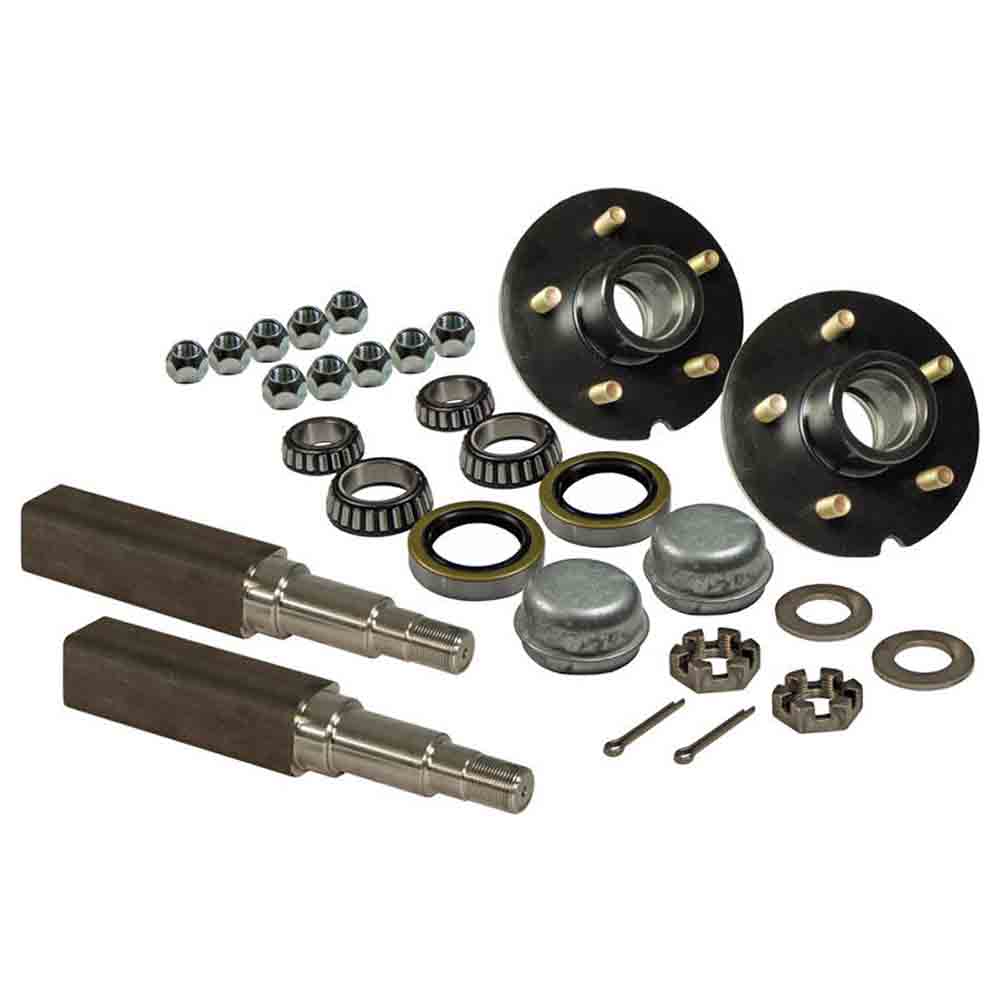 Pair of 5-Bolt On 4-1/2 Inch Hub Assembly - Includes (2) Square Stock 1-3/8 Inch To 1-1/16 Inch Tapered Spindles & Bearings