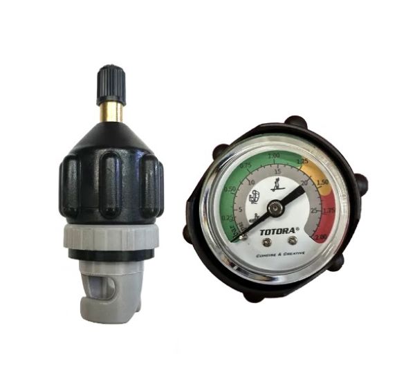 Flated Air-Compressor Valve Adaptor with Pressure Gauge