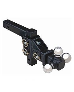 Adjustable Tri-Ball Hitch Solid Shank With 1-7/8, 2, and 2-5/16 Inch Chrome Hitch Balls