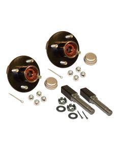 Pre-Greased Pair of 4-Bolt on 4 Inch Hub Assembly (AKSQ-200044-PG) Includes (2) Square Shaft 1 Inch Straight Spindles & Bearings