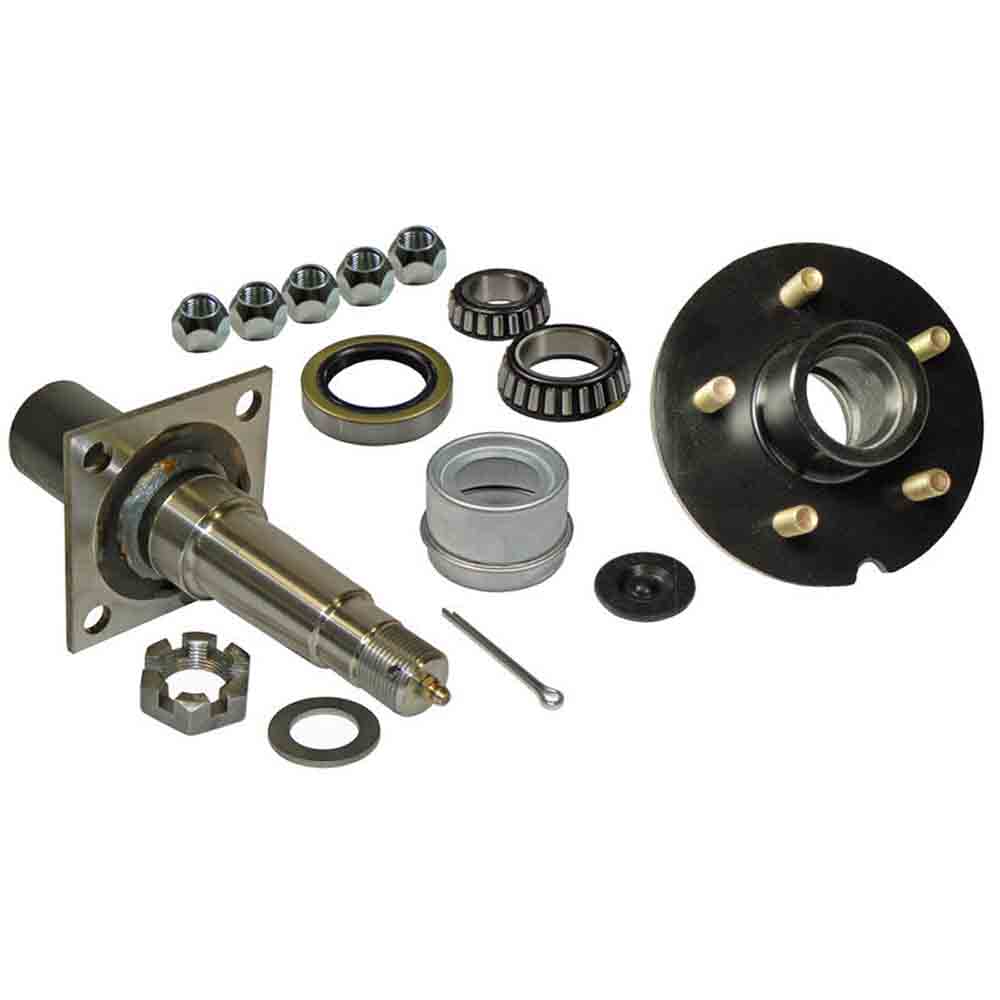 Single - 5-Bolt On 5 Inch Hub Assembly - Includes (2) Flanged 1-3/8 Inch To 1-1/16 Inch Tapered Spindles & Bearings
