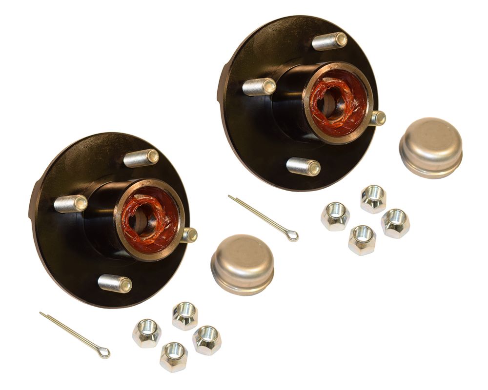 Pre-Greased Trailer Hub Kit (RHI-100-PG-PR) 4 Bolt on 4 Inch Circle with 1 inch I.D. Bearings - One Pair