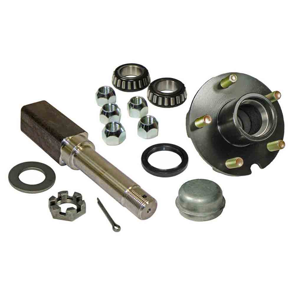 Single - 5-Bolt on 4-1/2 Inch Hub Assembly with Square Shaft 1-1/16 Inch Straight Spindle & Bearings